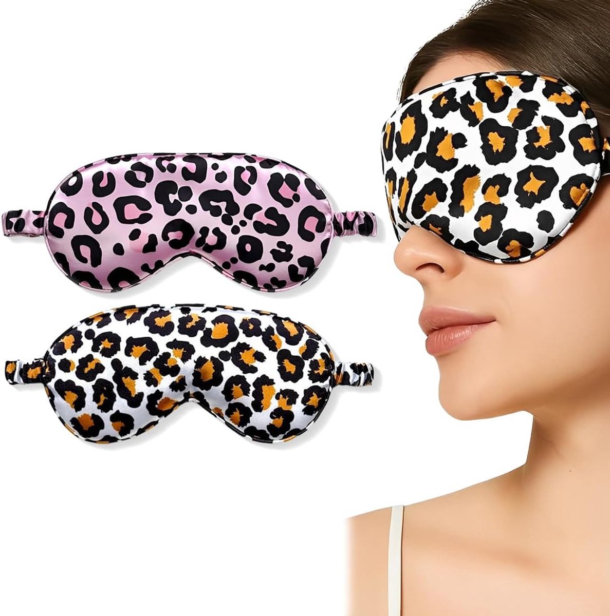 Oogmasker Slaap - Slaapmasker Nacht - Reizen en Dutjes - Verstelbare Band - 2 stuks - Luipaard