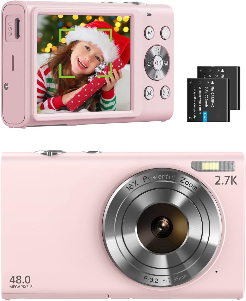 SnelShoppen - Digitale Camera 1520P Autofocus FHD 48MP Vlogging Camera met 2,8 inch Scherm, 16X Digitale Zoom, Draagbare Mini Camera voor Kinderen, Ti