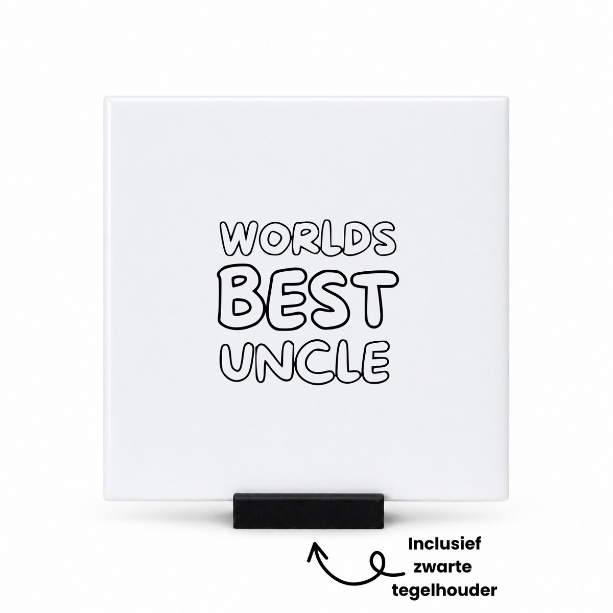 Hacebo worlds best uncle tegeltje met tegelhouder - Oom - Familie - tegeltjes met tekst - Cadeau - spreuktegels - 10.8x10.8 CM Wit