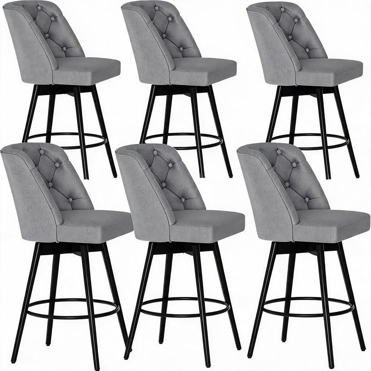 Triumpunpre Draaibare Barkrukken met Rugleuning - 66cm Barhoogte - Gestoffeerd Linnen - Stabiel IJzeren Voetsteun - Keukeneiland Barstoelen Lichtgrijs