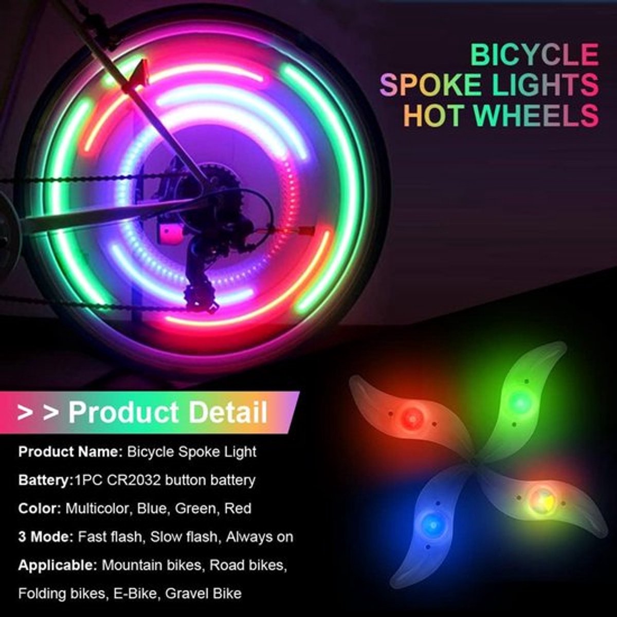 LED Fietsverlichting - Spaakverlichting - Koel multicolor Spaakverlichting Fiets - kleurrijke spaaklampen - Waterdicht Duurzaam Fietsspaaklichten - Fietswiel Spaak Licht - Fietslampje - Fietslamp - Geschenk - voor nachtelijk fietsen - 1stuck