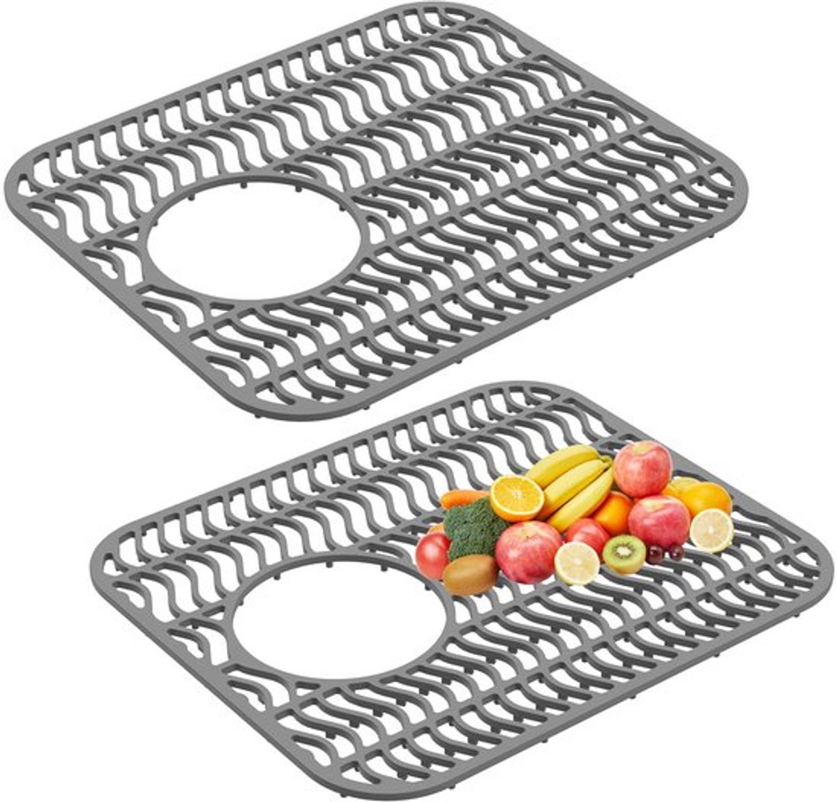 2-delige afdruipmat, antislip keukenafdruipmat, flexibele siliconen afdruipmat met afvoergat, vaatwasmachinebestendig, geschikt voor keukengerei