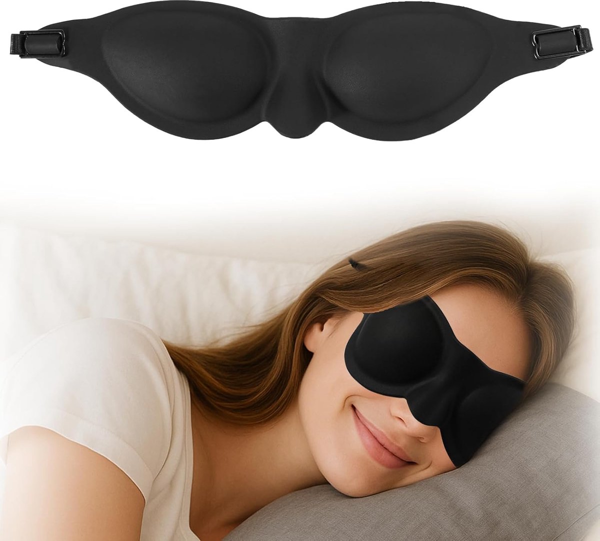 Thijox - 3D-slaapmasker voor droge ogen, ergonomisch siliconen oogmasker met diepe oogkassen, lichtblokkerend, verstelbaar voor zijslapers, zwart, ide
