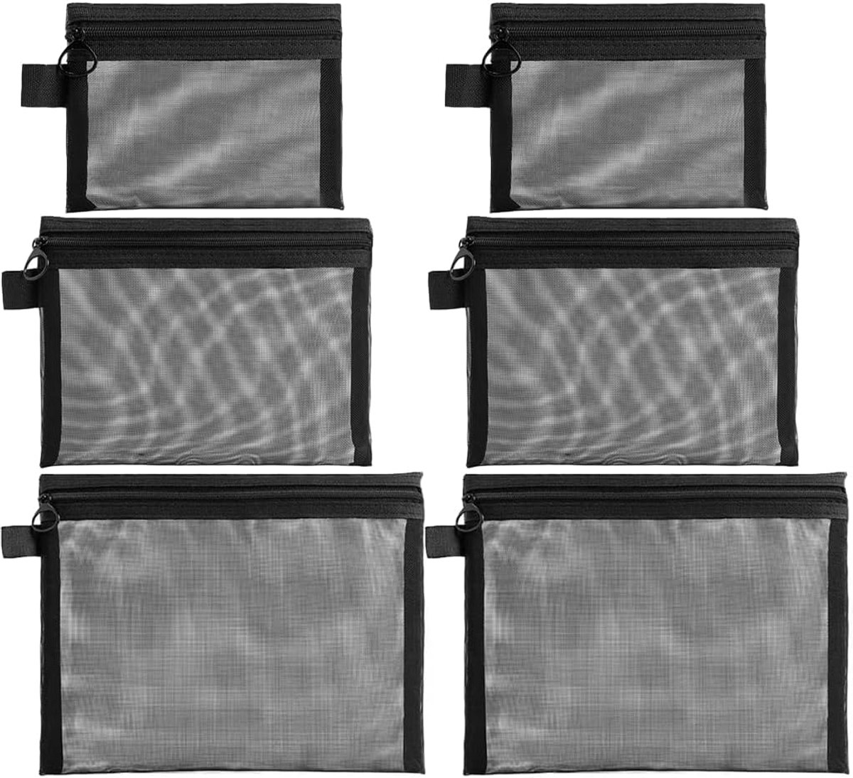 Thijox - 6 Stuks Transparante Mesh Toilettas voor Dames, Ritssluiting, Make-uptas, Cosmetica Organizer, Draagbaar, Zwart, Ideaal voor Reizen en Handta