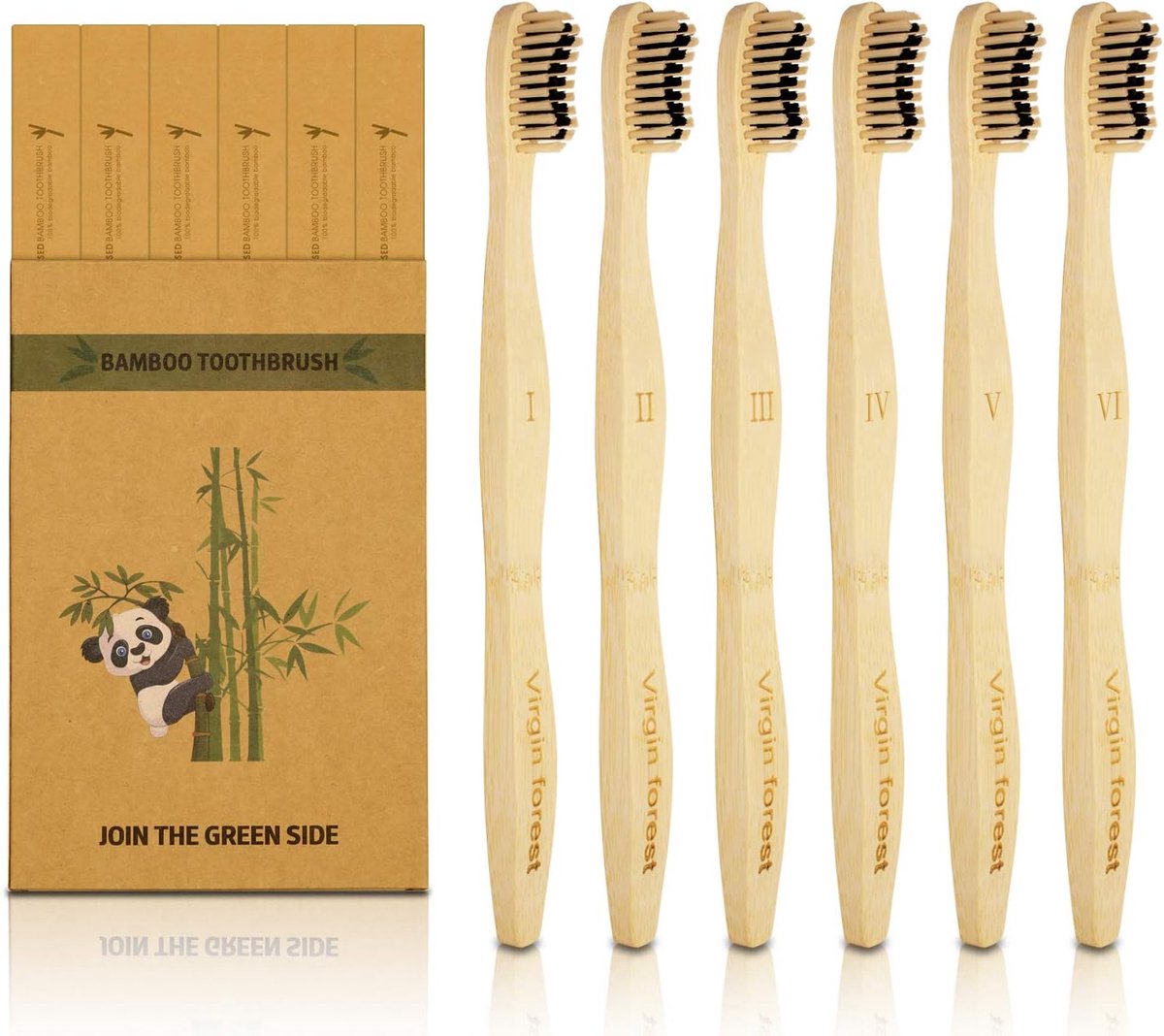 SnelShoppen - Set van 6 Biologische Bamboo Tandenborstels met Zachte Haren, Duurzaam en Afbreekbaar, Houten Tandenborstels met Grote Handgreep, Eco-Vr