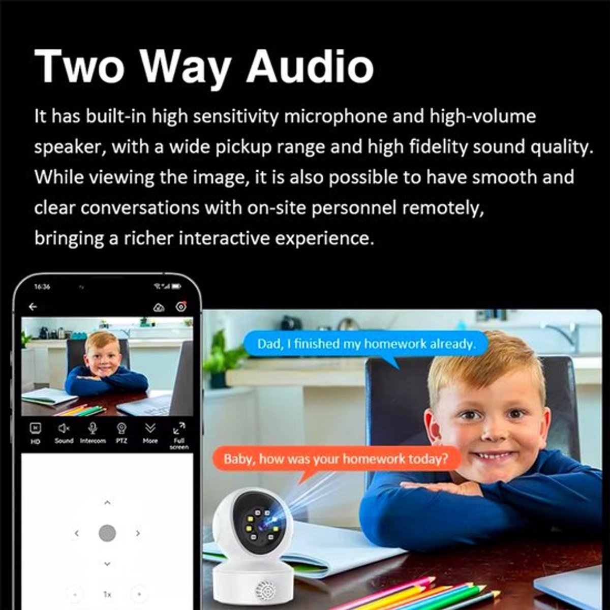 Beveiligingscamera voor binnen, huisdiercamera, 360° zicht, bewegingsdetectie, IR nachtzicht, 2-weg audio（Met 64G geheugenkaart）
