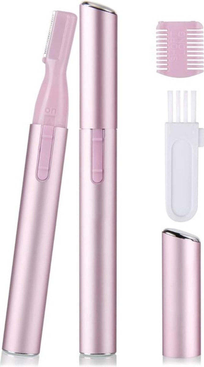 Elektrische Wenkbrauwtrimmer, Draagbare Elektrische Wenkbrauw-epilator met Dubbelzijdige Wenkbrauwkam en Reinigingsborsteltje, Pijnloze Wenkbrauwscheertrimmer Gezichtshaarverwijderaar voor Gezicht Kin Bovenlip Nek Perzik-fuzz