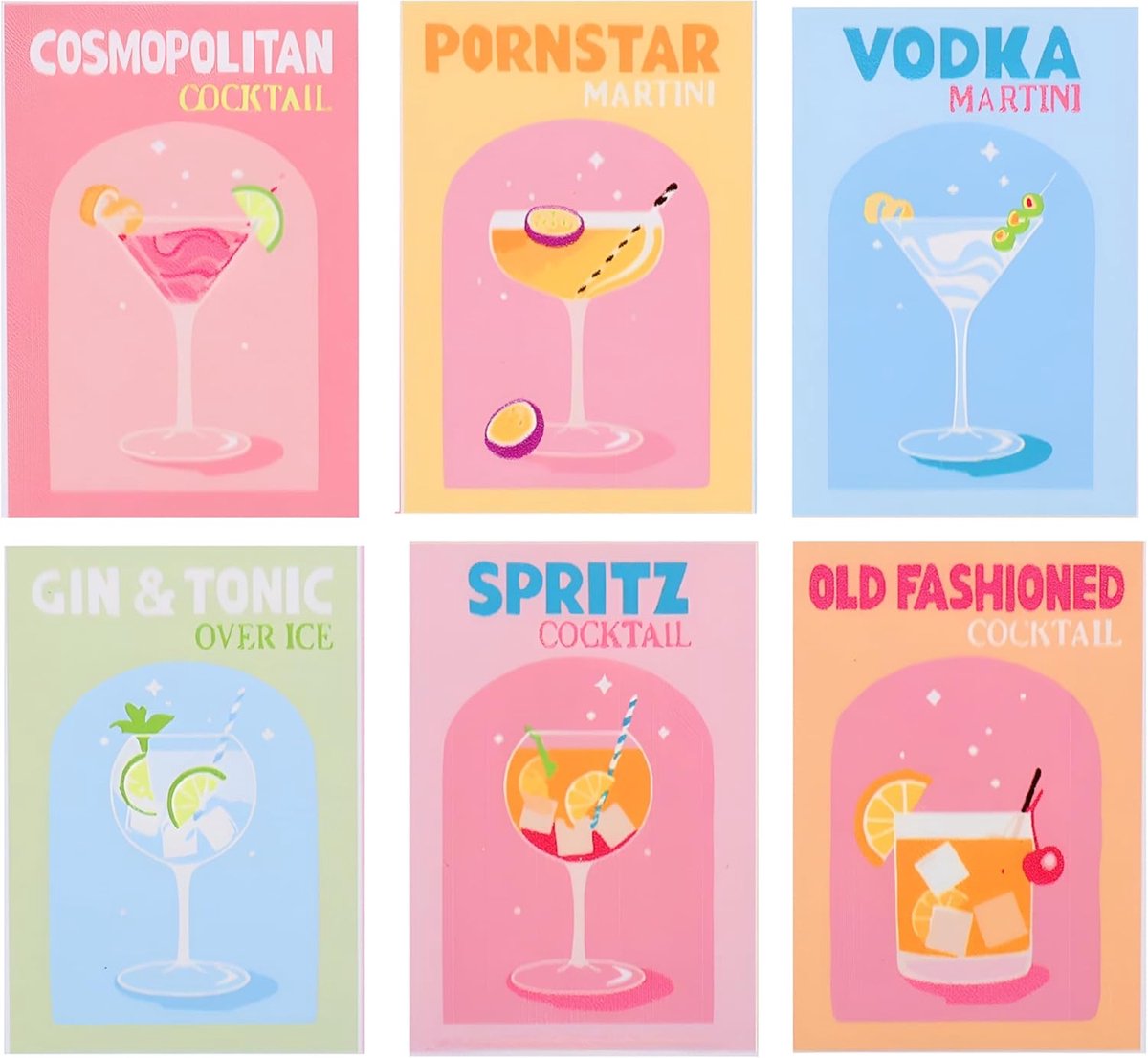SnelShoppen - 6-delige Schilderen op Nummer Cocktailset 20x30cm – DIY Schilderset voor Volwassenen met Cocktail- & Aperol Spritz-ontwerpen, Acrylverf