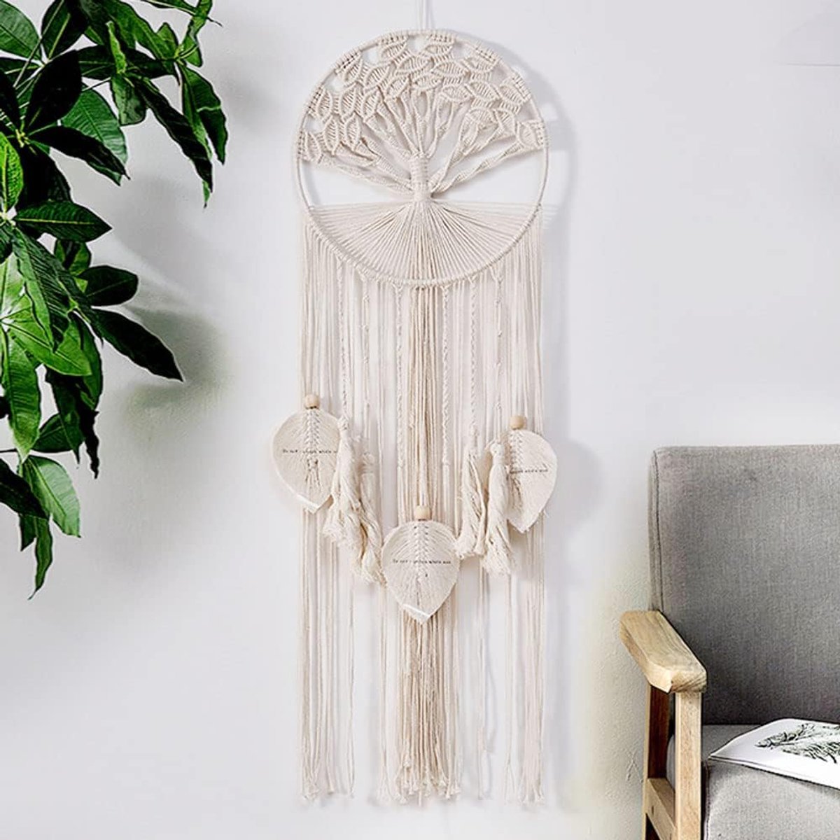 SnelShoppen - Levensboom Dromenvanger Macramé Muurdecoratie - Boho Dromenvangers voor Vintage Bruiloft en Huisdecoraties - Natuurlijk Katoenen Touw -