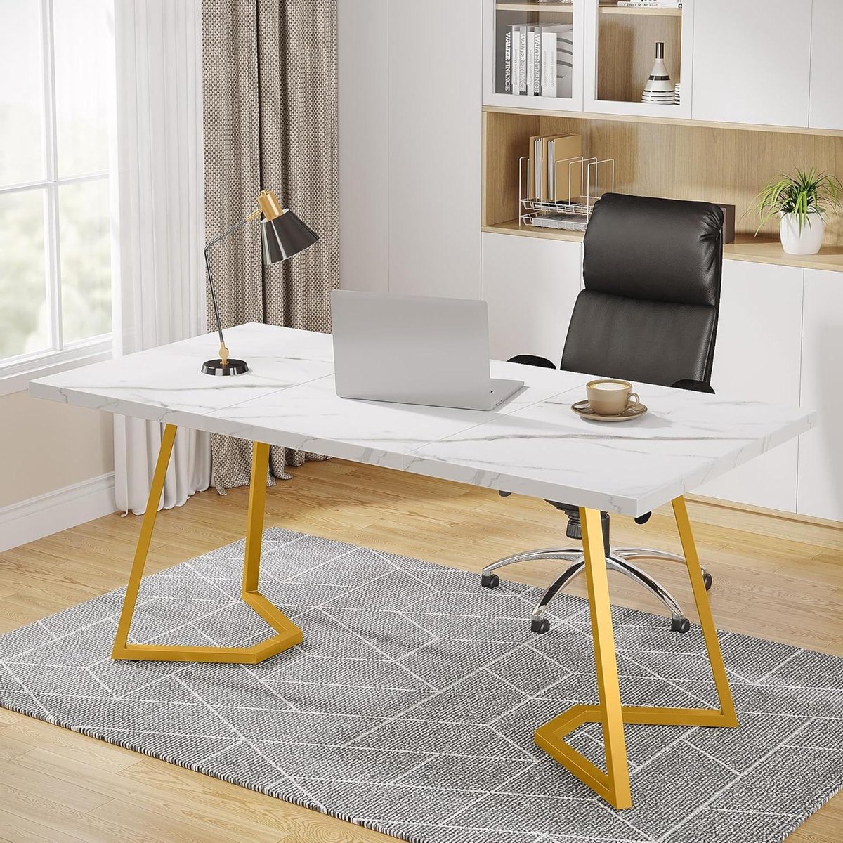Bureau Tafel - Werktafel PC - Thuiswerken Kantoor - Stijlvol Design - 140 x 80 cm - Wit Goud
