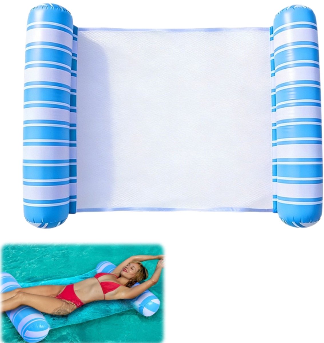 Opblaasbare zwemmat - zwembadmat - zwembed - waterspeelgoed - strandspeelgoed - geschikt voor zwembaden, stranden en kust - blauw - 130*70cm