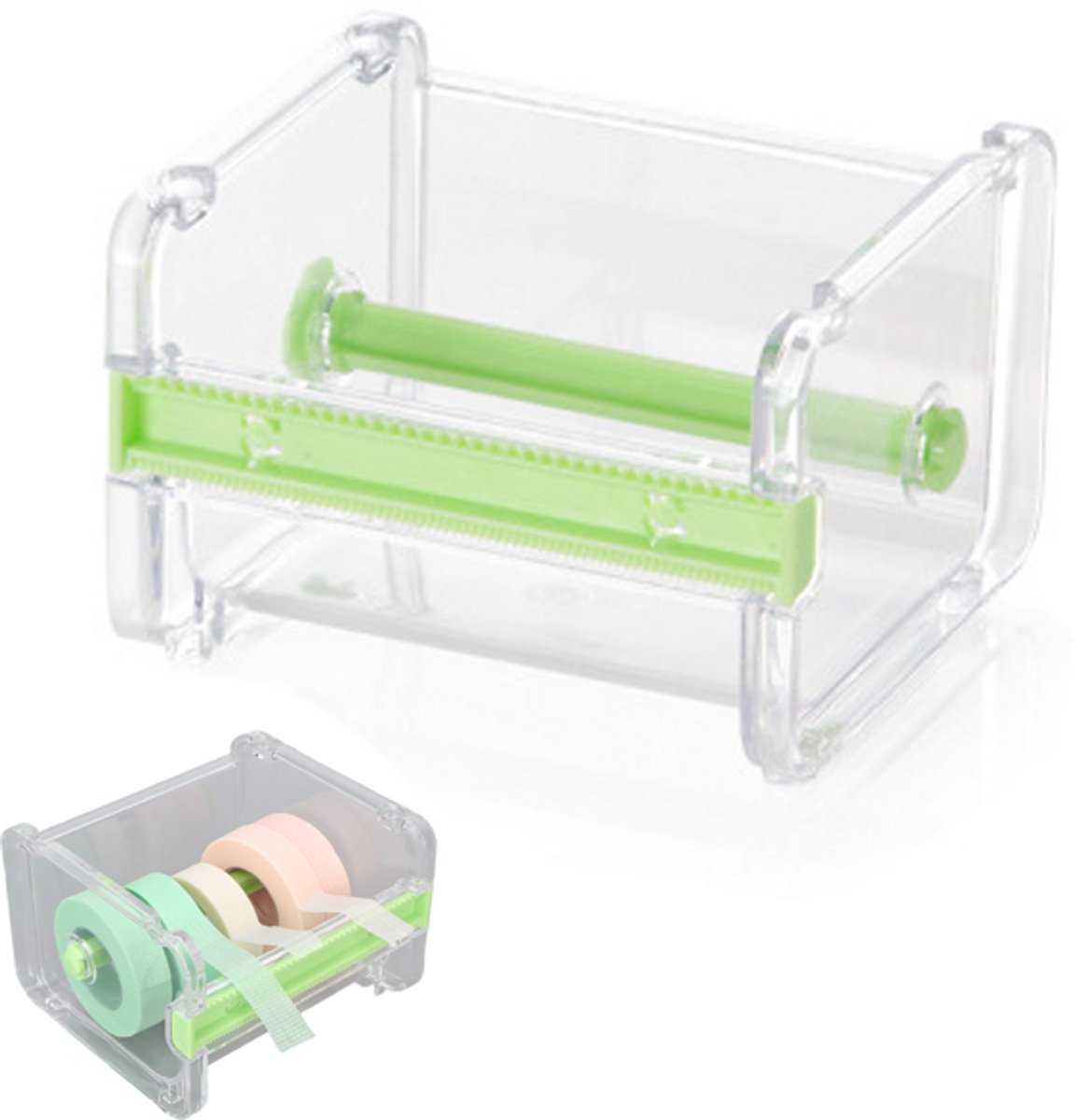 Tapedispenser - Tapehouder Rolhouder - Washi-Tapehouder Met Snijder - Tapedispenser Bureau - Kantoor Organisatie - Exclusief Tape - Geschikt Voor Maskingtape/Washi-Tape - 10.3 × 9.1 × 7.1 Cm - Groen