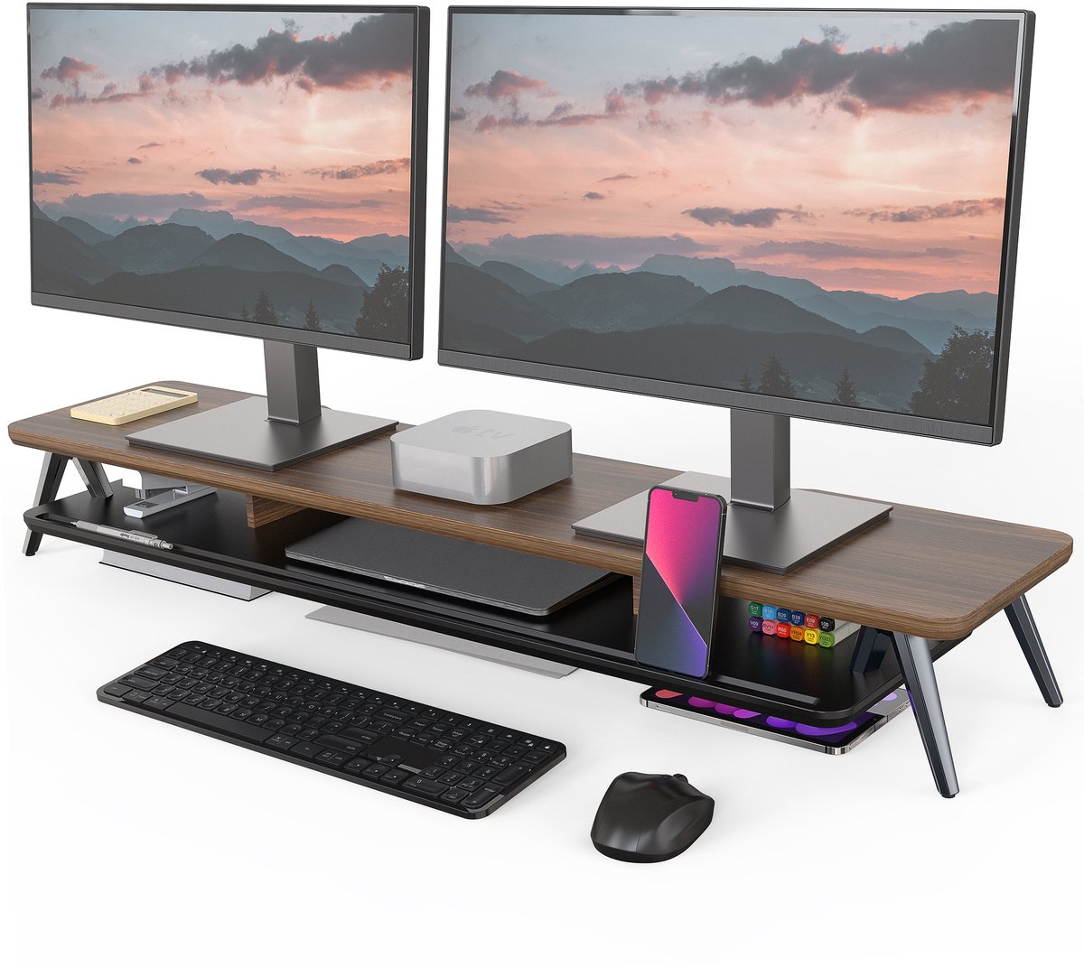 Fenge Monitorstandaard - Monitor verhoger 108 cm - Voor 2 monitoren - Aluminium M-vormige poten - Water- en krasbestendig