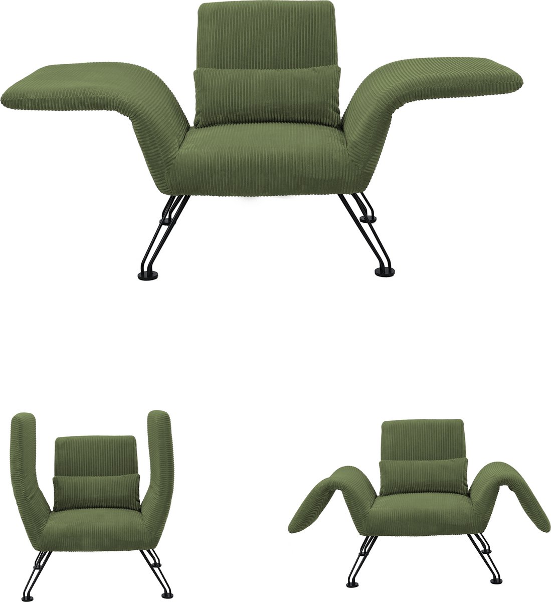 HomeMiYN Vleugelstoel Groen – Comfortabele Fauteuil met Hoge Rugleuning, Dikke Zitting en Omhullend Design, Relaxstoel voor Woonkamer, Slaapkamer en Leeshoek