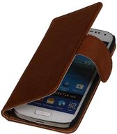Washed Leer Bookstyle Wallet Case Hoesje voor Galaxy Core i8260 Bruin