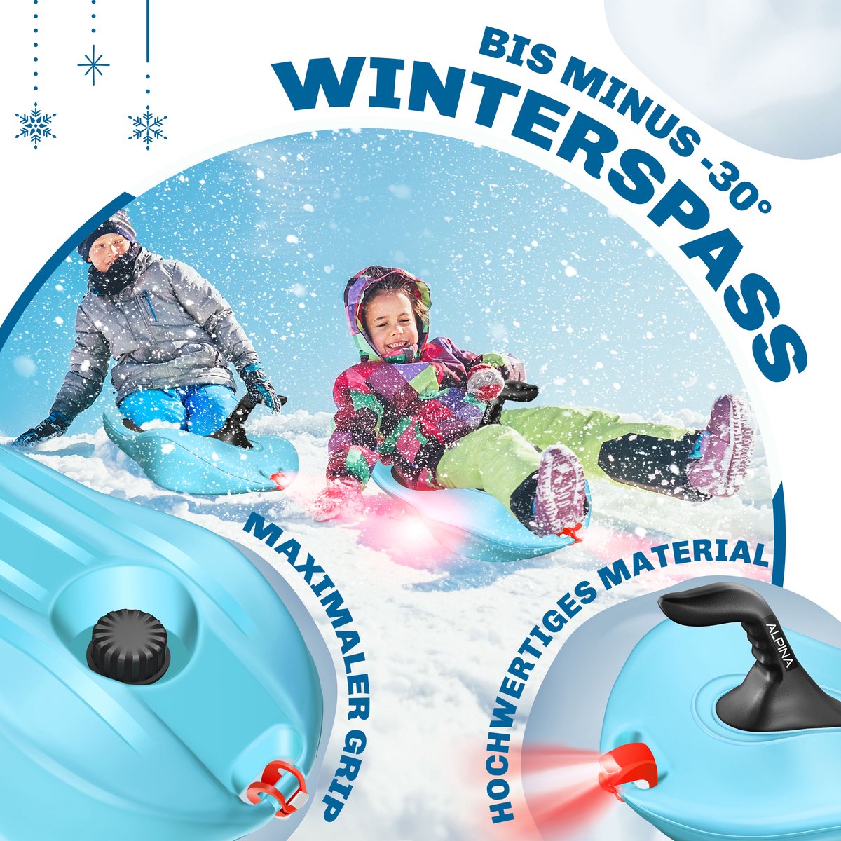KESSER® Bob Snow / Slede / Snowhoover / Bob Alpina Met LED Licht incl. Trekkoord Slee Slee Kinderslee Zip Bob Plastic Slee Stal voor Kinderen & Volwassenen Sneeuwsport Wintersport ZIPFEL Slee - Rood