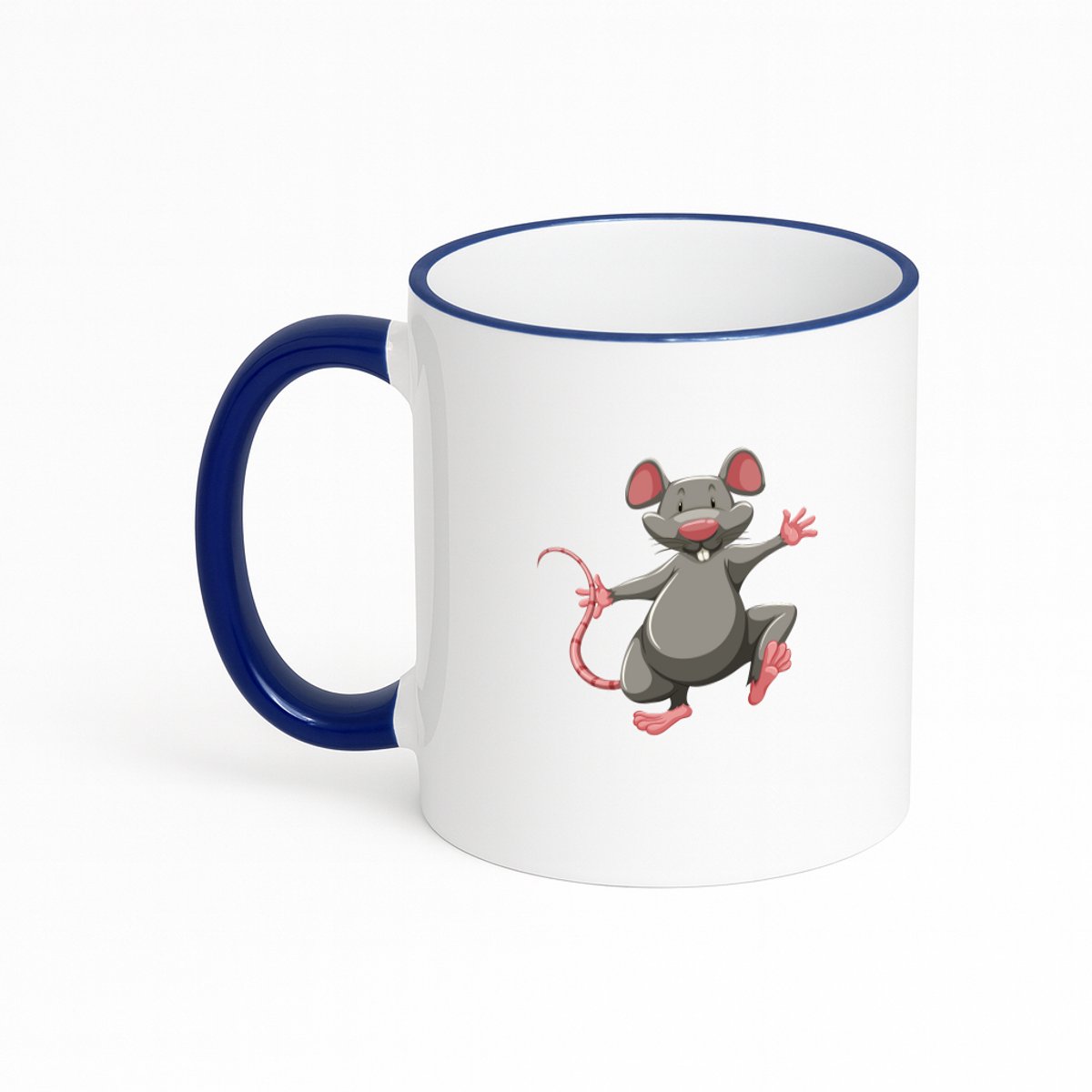 Hacebo® - Muizen koffiebeker met gekleurde rand donker blauw - Muis - Dieren liefhebbers - thee mok - koffie beker - Knaagdieren - huisdier - dierendag - koffiemok - 330 ML