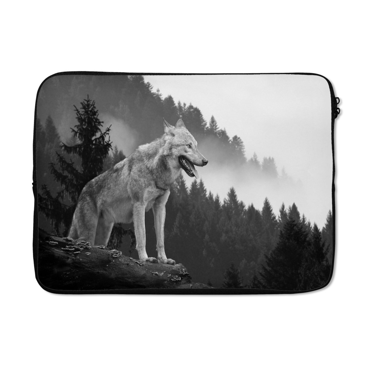 Laptophoes - Laptop - Dieren - Wolf - Bos - Zwart wit - Laptop sleeve - 13 Inch