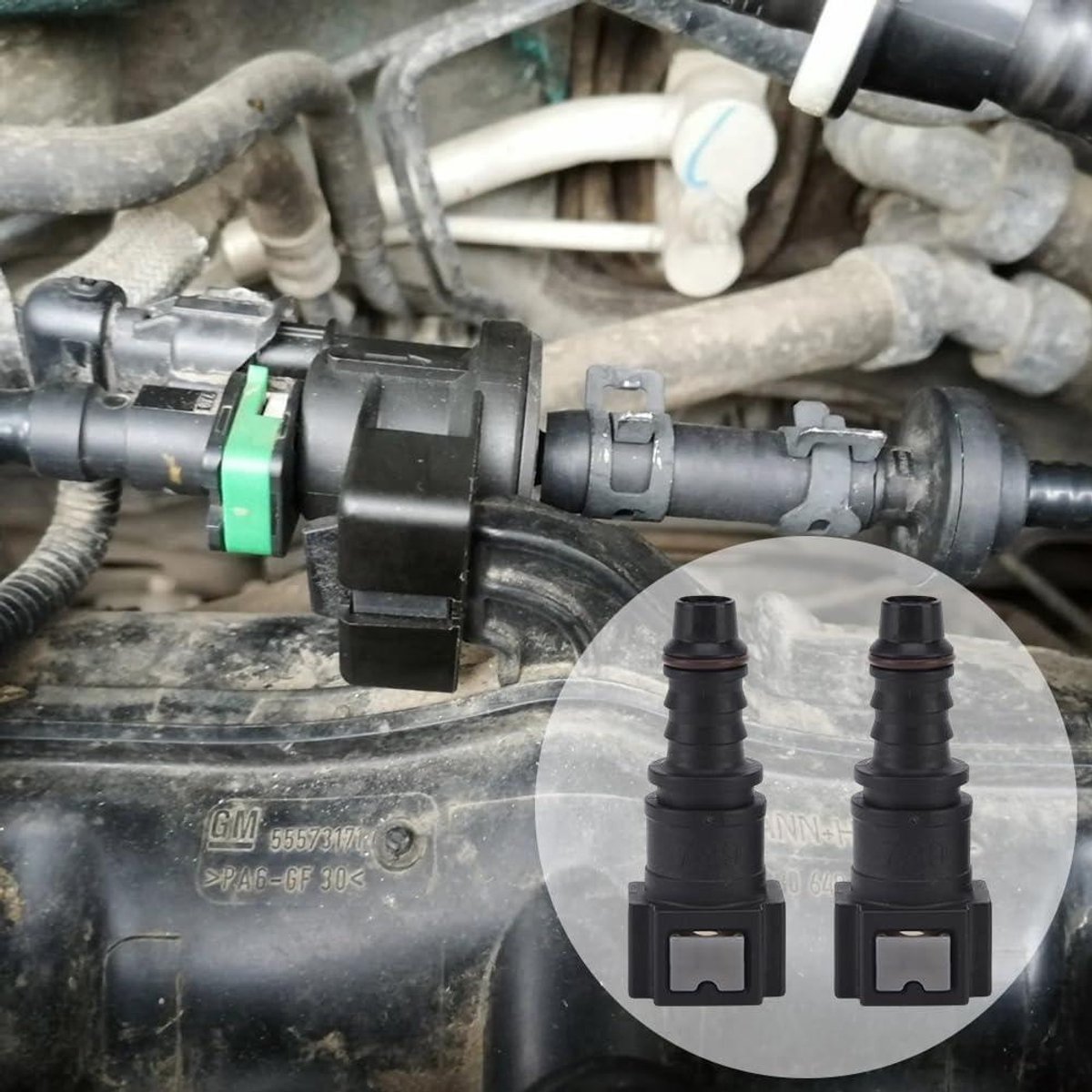 Autobrandstofleidingsslang 789 mm SAE op 5/16 8 mm - Set van 2 - Snelsluiting - Brandstofleiding aansluiting