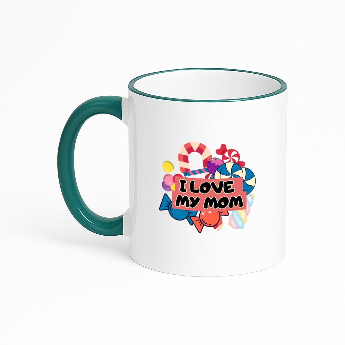Hacebo® - Mama cadeau - koffiebeker met gekleurde rand donker groen - cadeautje - thee mok - koffie beker - met opdruk - Verjaardag - Moederdag - Mama cadeau - Mama cadeautjes - Moederdag cadeau - koffiemok - 330 ML