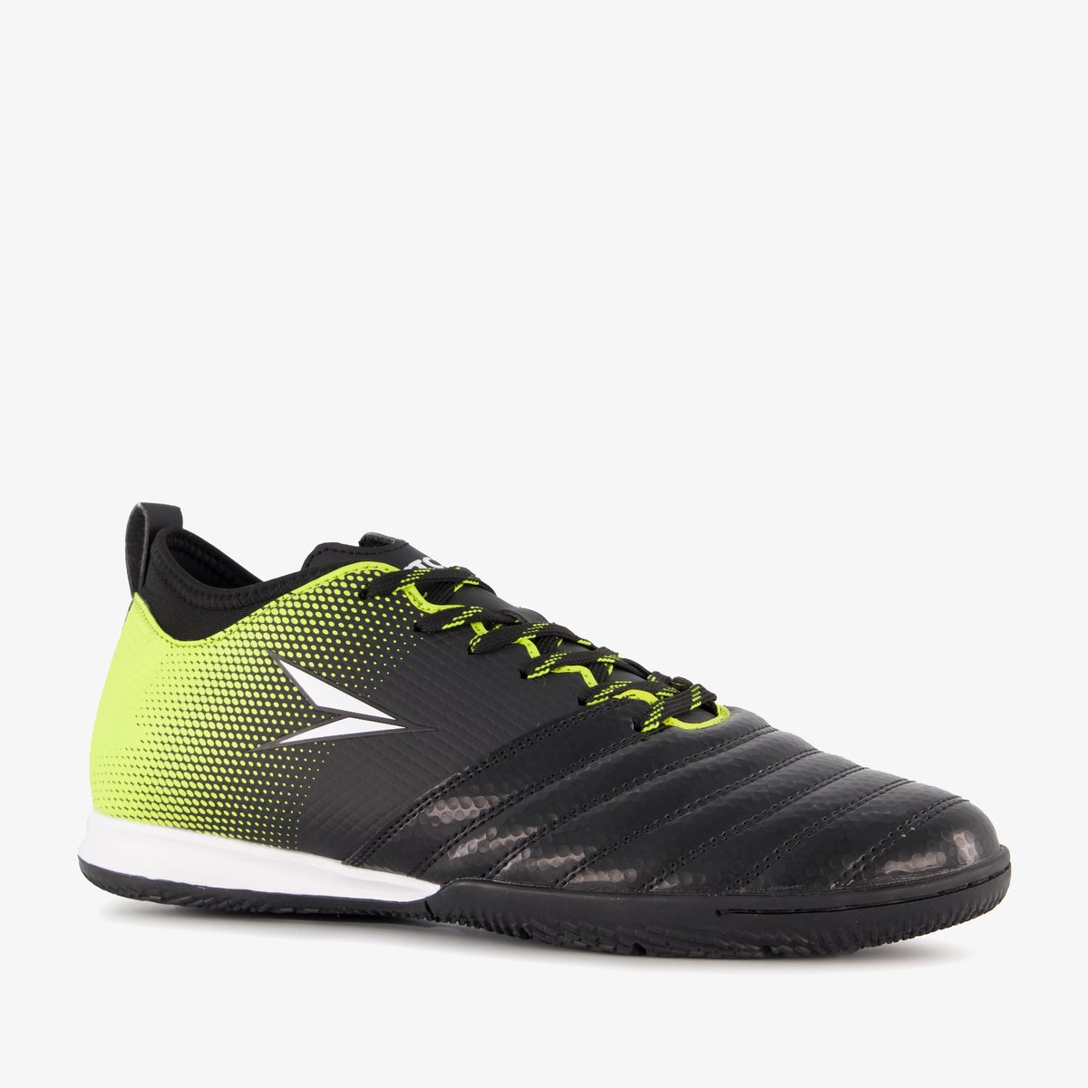 Zwart-groene Dutchy IC heren zaalschoenen, maat 45, met imitatieleer bovenwerk en rubberen non-marking zool.