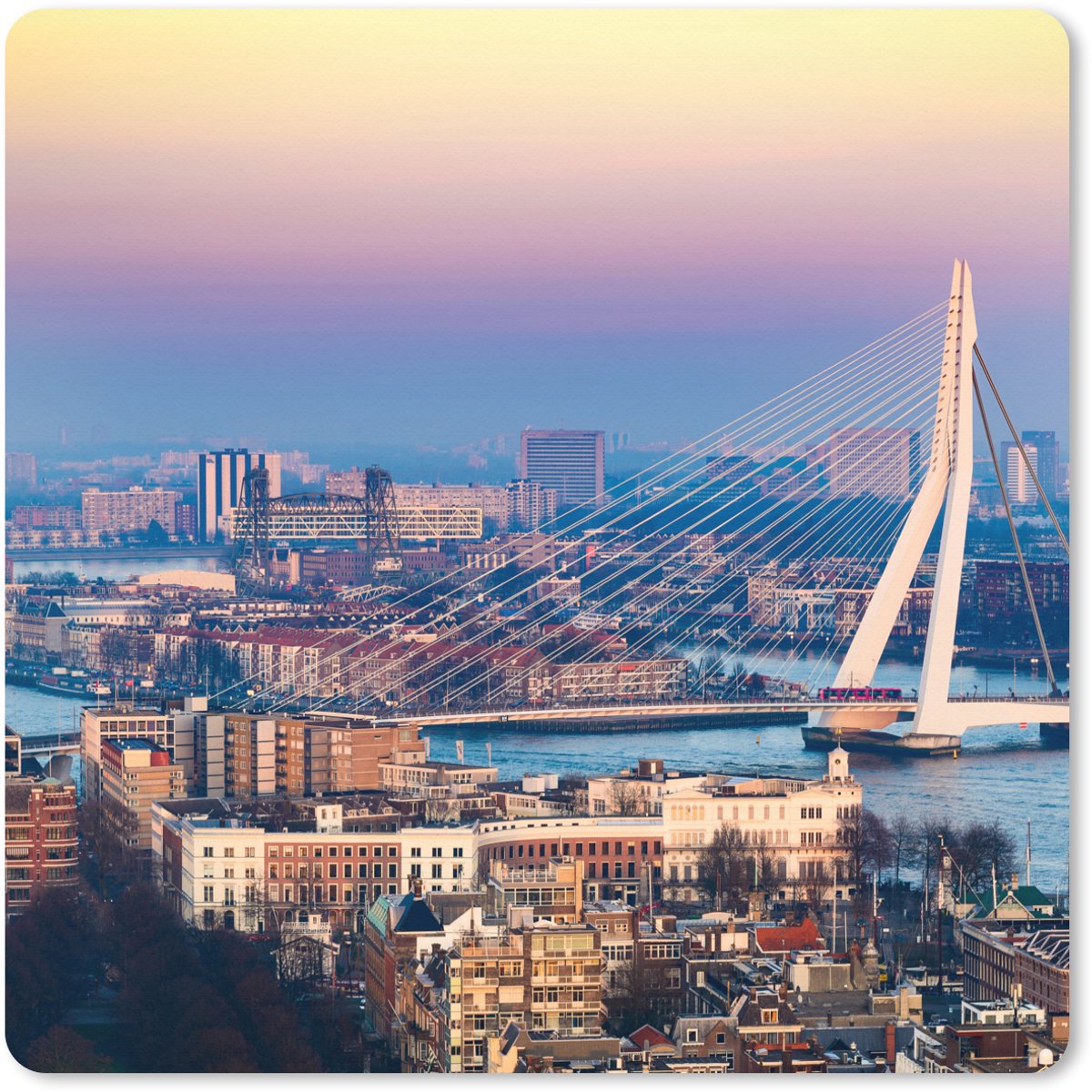 Muismat XXL 80x80 cm - Bureau onderlegger - Bureau mat Rotterdam - Skyline - Zonsondergang - Bureaumat - Gaming mousepad xl - Bureaulegger groot - Computer deskmat