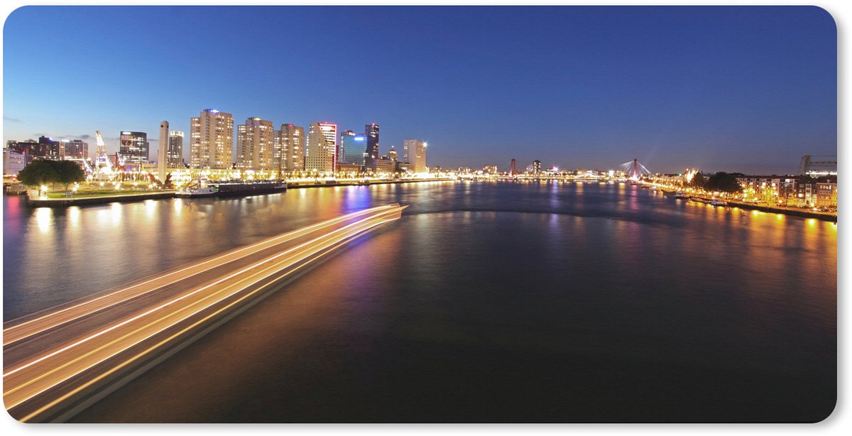 Muismat XXL 80x40 cm - Bureau onderlegger - Bureau mat Rotterdam - Licht - Water - Bureaumat - Gaming mousepad xl - Bureaulegger groot - Computer deskmat
