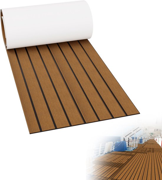 Tapis de sol EVA pour bateau, marron, 240 x 60 cm, aspect teck, antidérapant, 6 mm, pour bateau, yacht, piscine