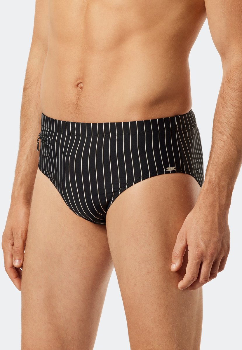 SCHIESSER Nautical Casual heren badkleding - zwemslip met ritszak breiwerk gerecycled strepen zwart — afbeelding 2