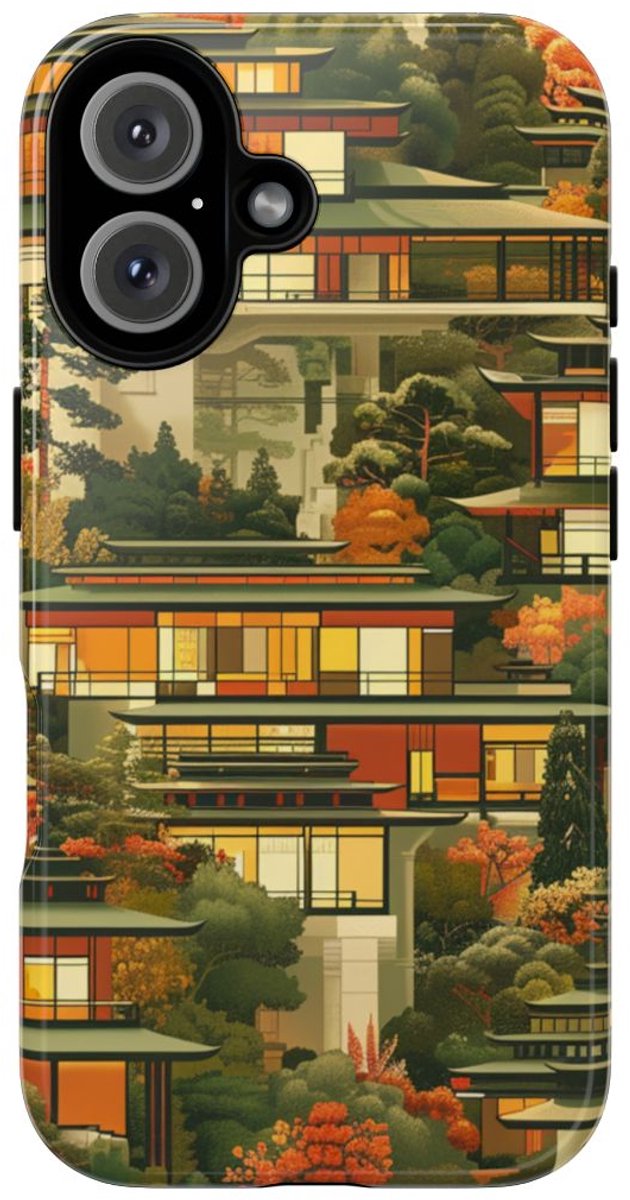 Herfstlandschap met Moderne Architectuur – Telefoonhoesje Geschikt voor iPhone 16