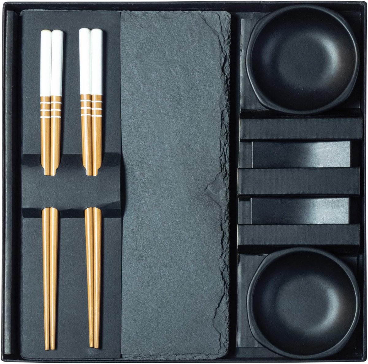 Sushi Set for Two People - Slate Plate Bowl Bench Chopsticks - JADE TEMPLE