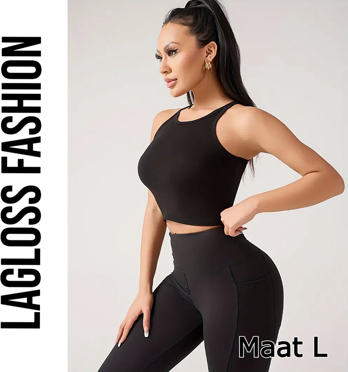LaGloss® Dames Yoga Tanktop Zwart Katoen – Snel Droog Fitness Top met Ingebouwde BH – Ademend Sportshirt voor Yoga, Hardlopen & Gym – Maat L