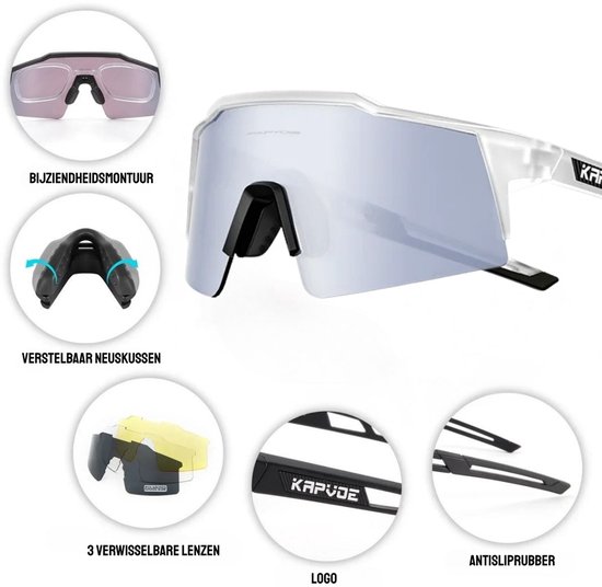 KAPVOE Fietsbril, zelfkleurend, voor heren en dames, fotochroom, met UV400- bescherming, sportbril voor fiets, MTB, uniseks