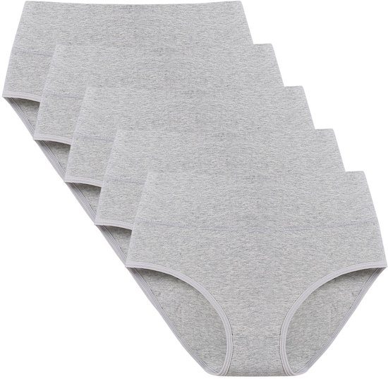 Dames Taillenslip Onderbroeken - Hoogwaardige Stretch Katoen - Hoge Taille Slips - Comfortabel & Ademend - Maat M -5 Pack - Grijs