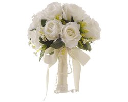 Kunstrozen Bruidsboeket - Vintage Bruiloft Decoratie - 1 stuk - Wit - Kunstmateriaal - 20 x 30 cm