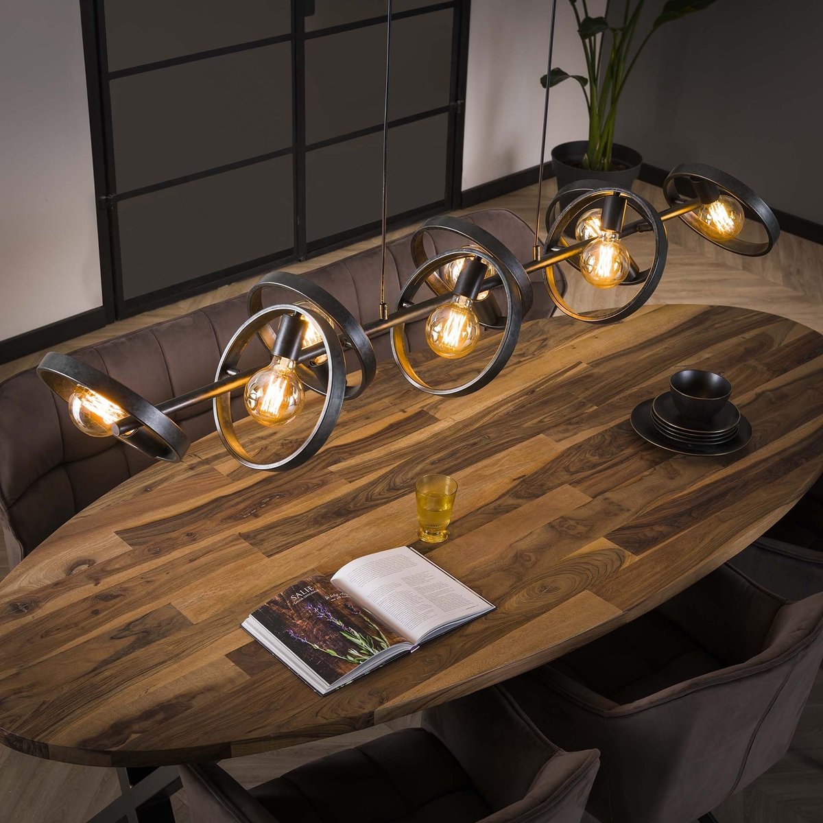 Dimehouse Industriële Hanglamp Otan 8-lichts Rond Metaal 8-lichts - Metaal - Industrieel