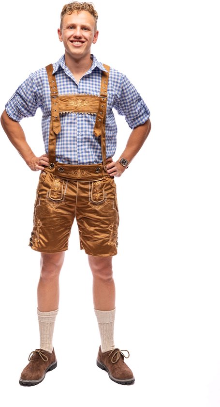 Samex® - Lederhosen homme + chemisier - Costume complet Oktoberfest homme - Lederhosen court - Déguisement homme - Déguisements - Marron/ Blauw - Taille M