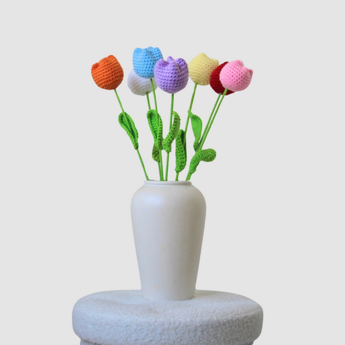 Woolbloom - kunstbloemen - Gehaakte Bloemenboeket - Tulpen - interieurdecoratie - onderhoudsvrij