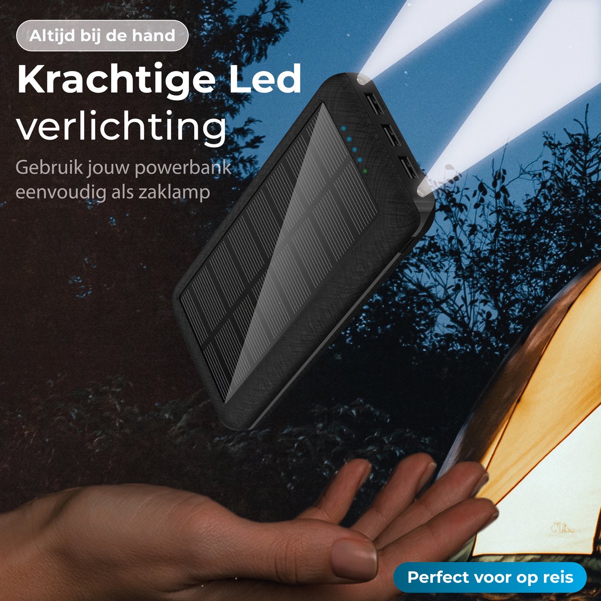Afbeelding 2 van Blynk Solar Powerbank 20.000 mAh – Draadloos Opladen – Zonnepaneel – Outdoor/Noodpakket – USB & USB-C – Zwart
