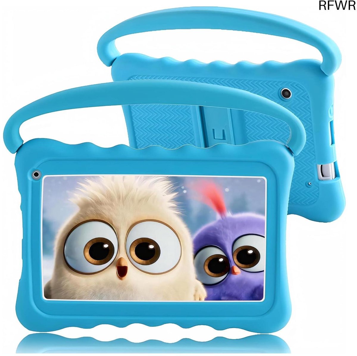 RFWR® Kindertablet 7 inch met Beschermhoes, Quad Core, Dual Camera, Kindersluiting, Wifi, 2 GB RAM + 32 GB opslag voor Jongens en Meisjes