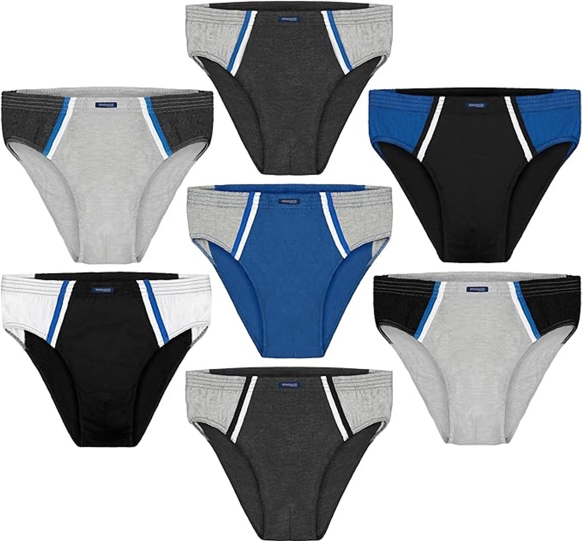 BRUBAKER 7-pack Herensportslip - Gekleurde Katoenen Slip - Retro Broek zonder Opening - Herenondergoed voor Dagelijks Dragen en Sporten - Kleurenmix Blauw, Zwart, Grijs, Wit - Maat XXL