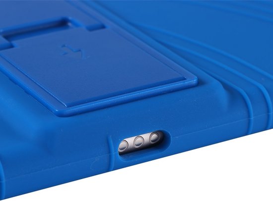 Blauw hoesje met golvende lijnen en een uitsparing voor magnetische oplaadpunten.