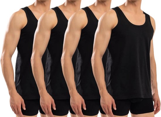 Calzera 4 Pack Onderhemden - Hemden heren - Premium Kwaliteit - Onderhemd heren - 100% Gekamd Katoen - Zwart - Maat L