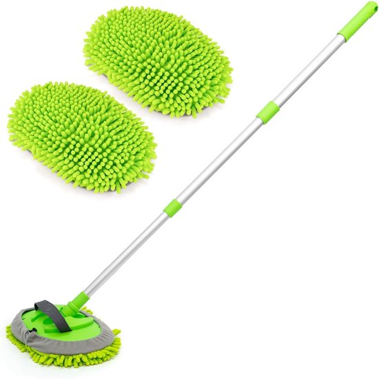 Brosse de lavage de voiture 2 en 1 de 110 cm - Balai de lavage de voiture télescopique en chenille microfine - Gant de lavage de voiture rotatif à 180° - Avec manche télescopique et rallonge - Pour voitures, camping-cars, camions et caravanes