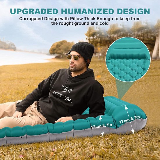 RFWR® Ultralichte zelfopblazende luchtmatras voor camping met ingebouwde pomp - 12 cm dikke slaapmat van Merkloos — afbeelding 5
