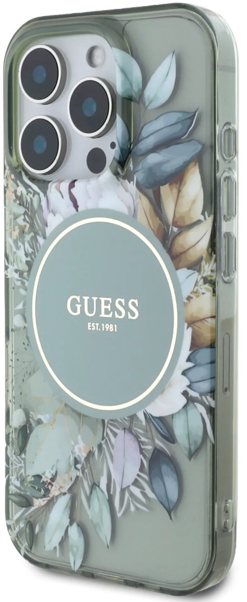 Guess Back cover - iPhone 16 Pro - Groen - Botanische print - Schokabsorberend