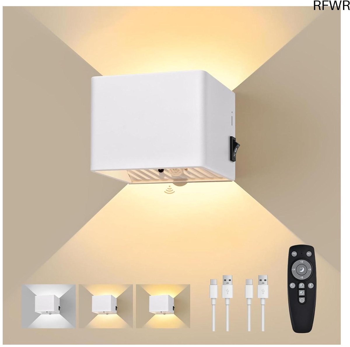 RFWR® Wandlamp met Bewegingssensor en Oplaadbare Batterij 6000 mAh voor binnen - Draadloos en Met Afstandsbediening