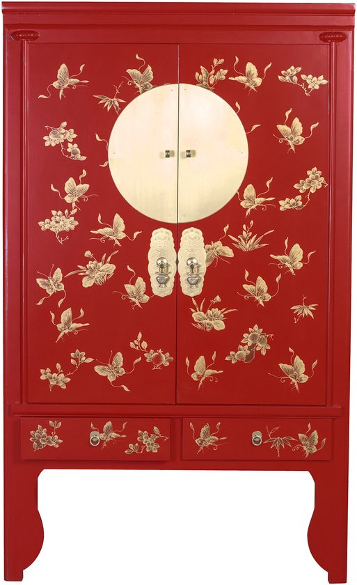 Fine Asianliving Chinese Bruidskast Lucky Rood Handbeschilderd - Orientique Collectie B100xD55xH175cm Chinese Meubels Oosterse Kast