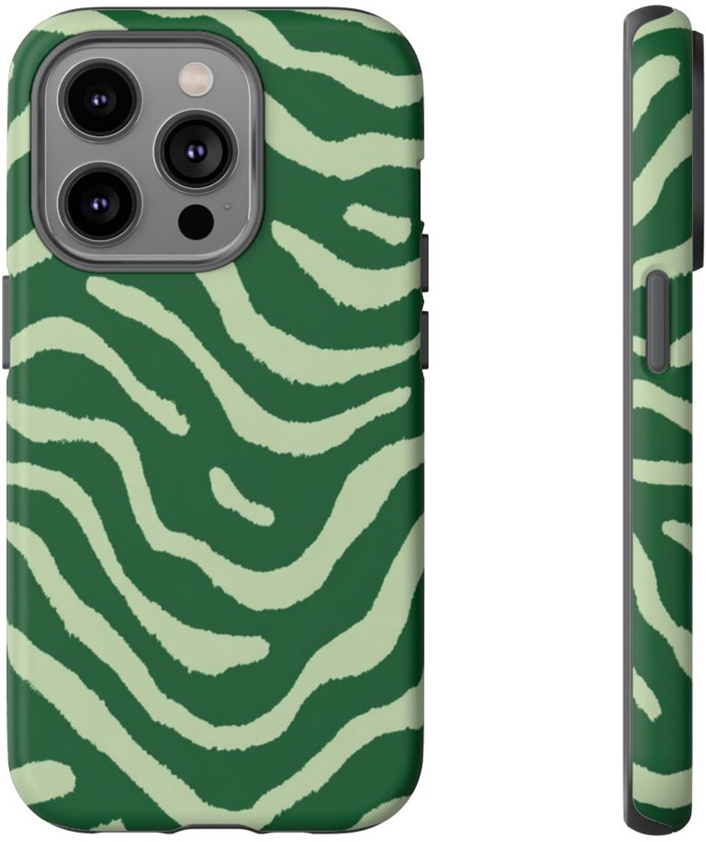 Groen Golvend Strepenpatroon – Telefoonhoesje Geschikt voor iPhone 14 Pro