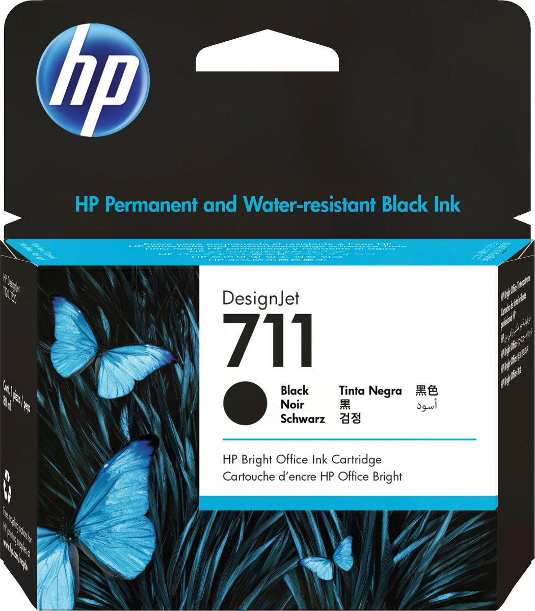 HP 711 zwarte DesignJet inktcartridge, 80 ml